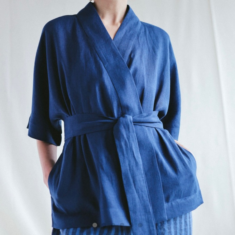 OffOn Loose Linen Wrap Jacket Sz S